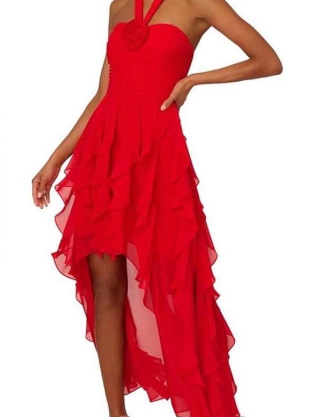 ADRIANNA PAPELL HOT HOT HOT Red Halter Ruffle High-Low Dress BRAND NEW